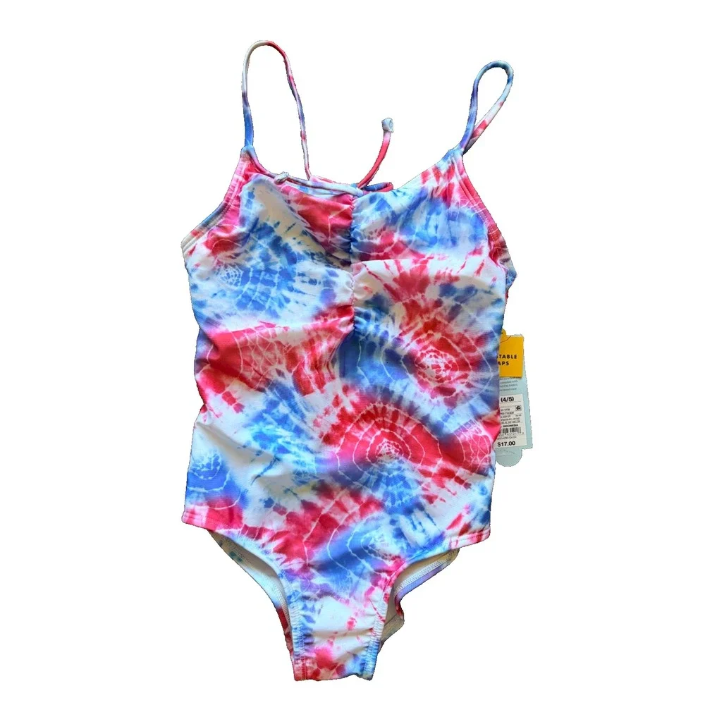 Target Cat & Jack Patriotic Tie Dye UPF50+ 1pc Swim Bathing Suit XS 4/5 NEW NWT